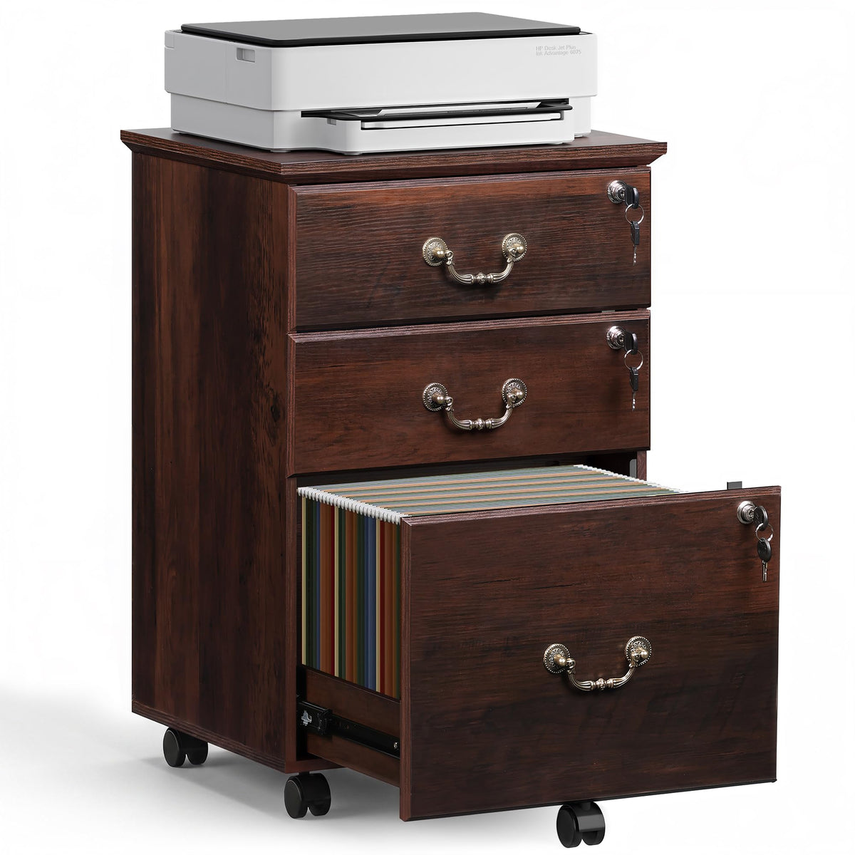 3 Drawer Wood File Cabinet with Lock O383