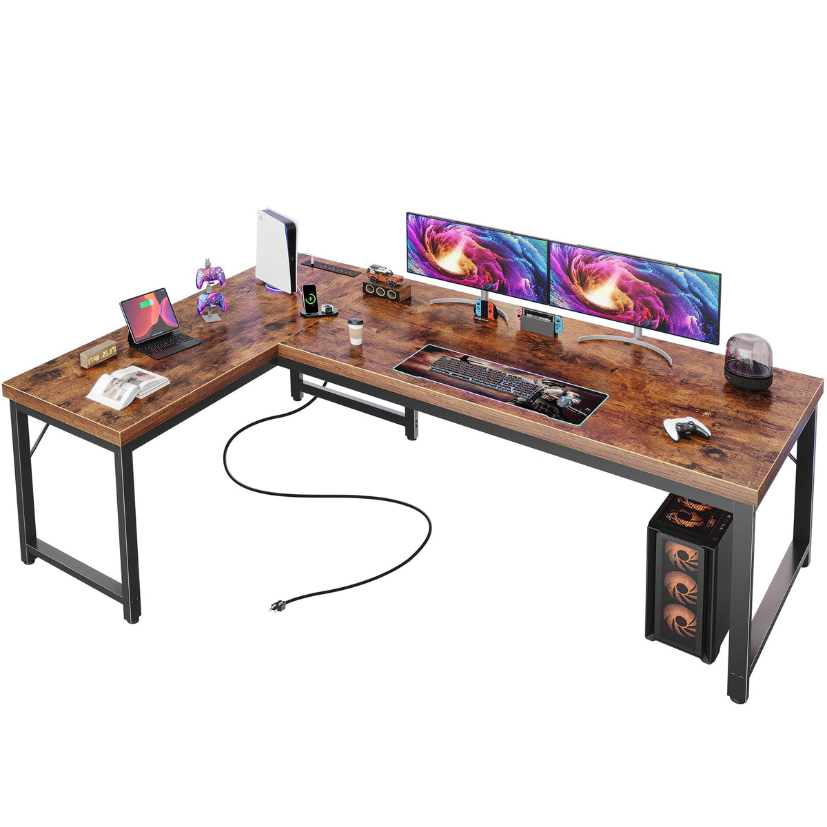 63 Inch L Shaped Desk with Power Outlets I706