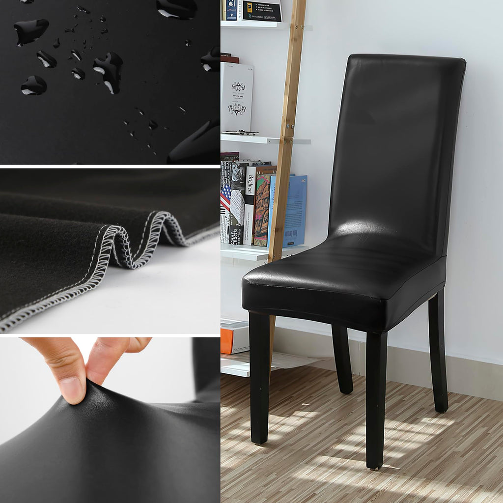 Black Pu Leather Chair Covers Set of 4 M140