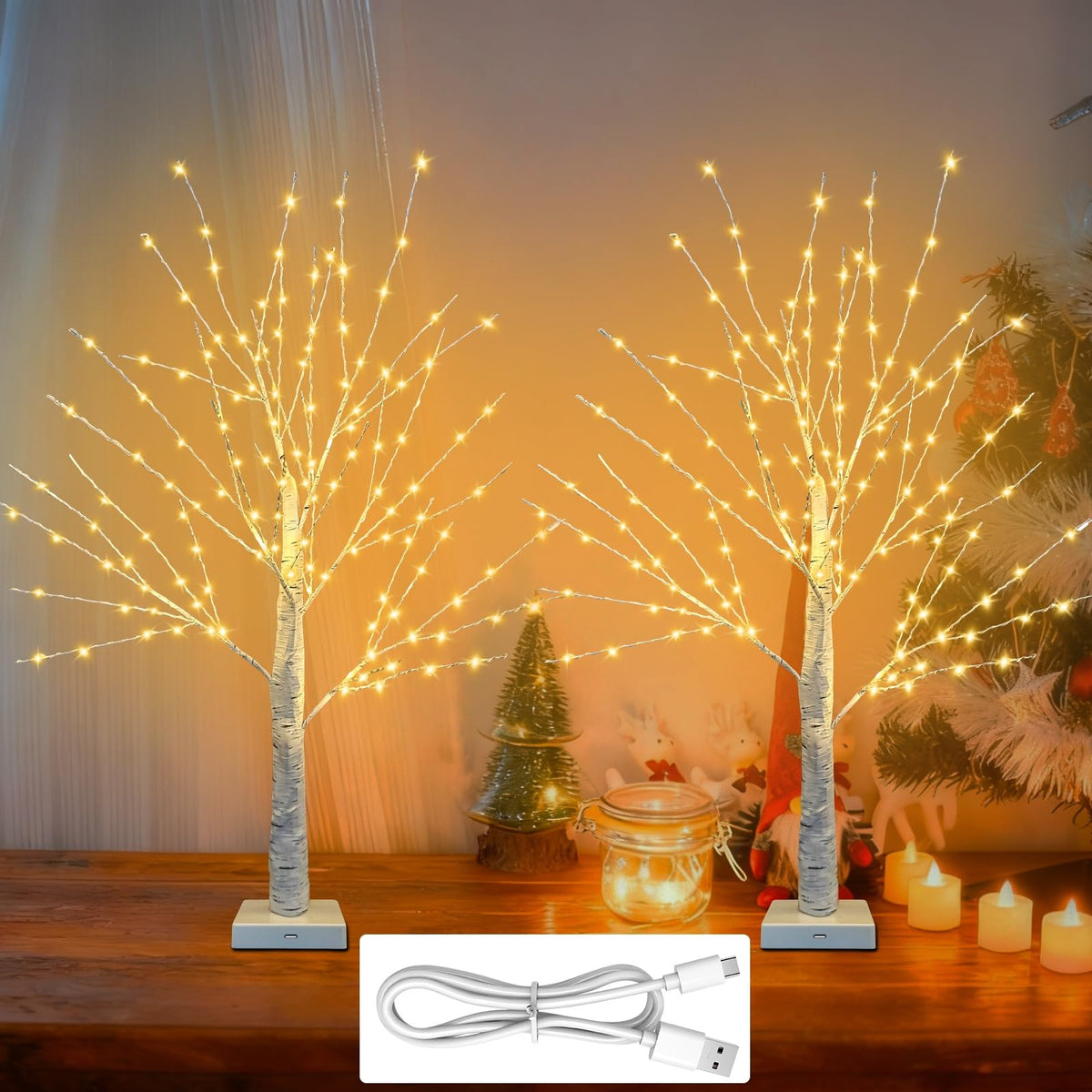24 Inch LED Birch Tree 2 Pack J570671