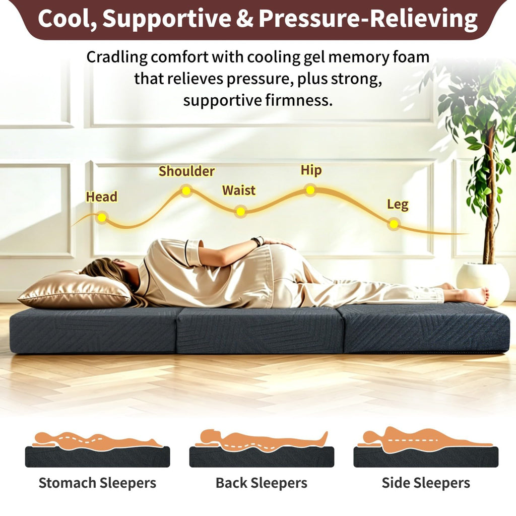 6 Inch Cooling Gel Memory Foam Trifold Mattress with Ice Silk Cover J2834