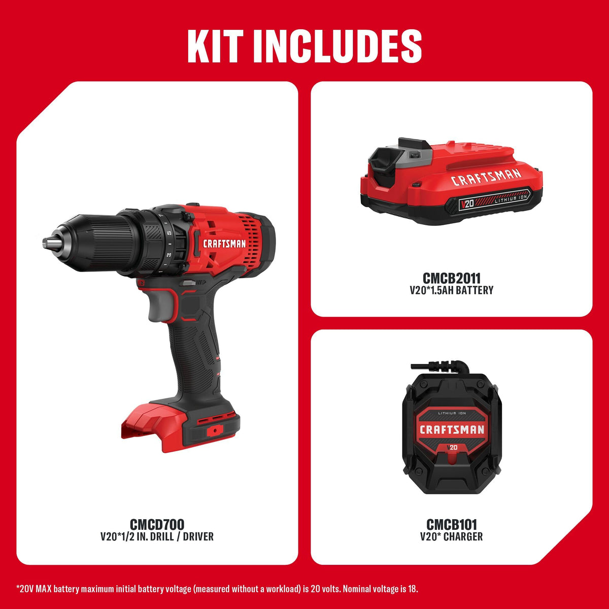 Cordless Drill/Driver Kit, 1/2 inch, Battery and Charger Included S9997