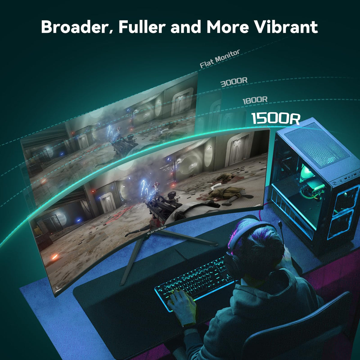 34 Inch Curved Ultrawide Gaming Monitor, UWQHD 165Hz, 1500R Y535