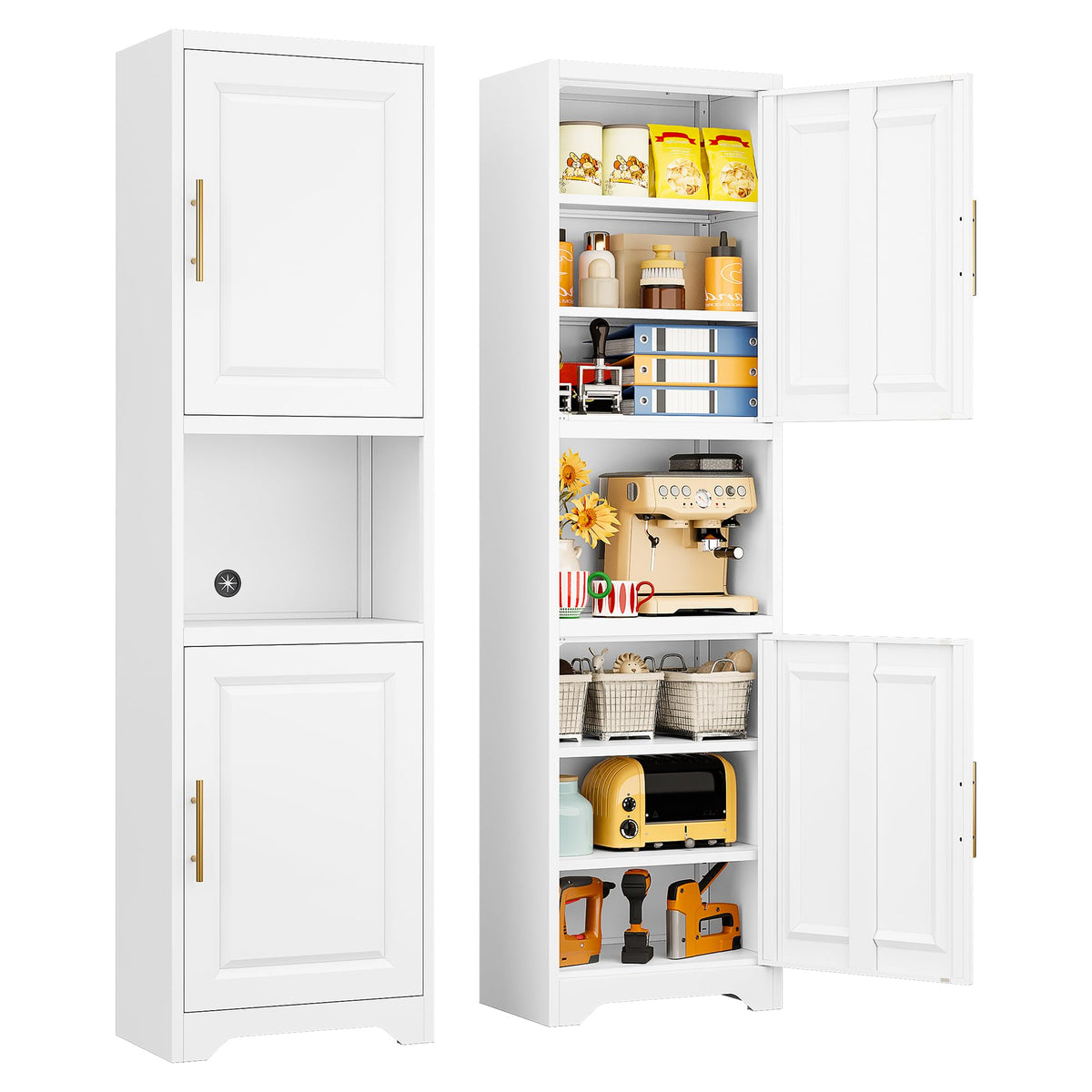 67" Tall Narrow White Metal Bathroom Storage Cabinet D4831