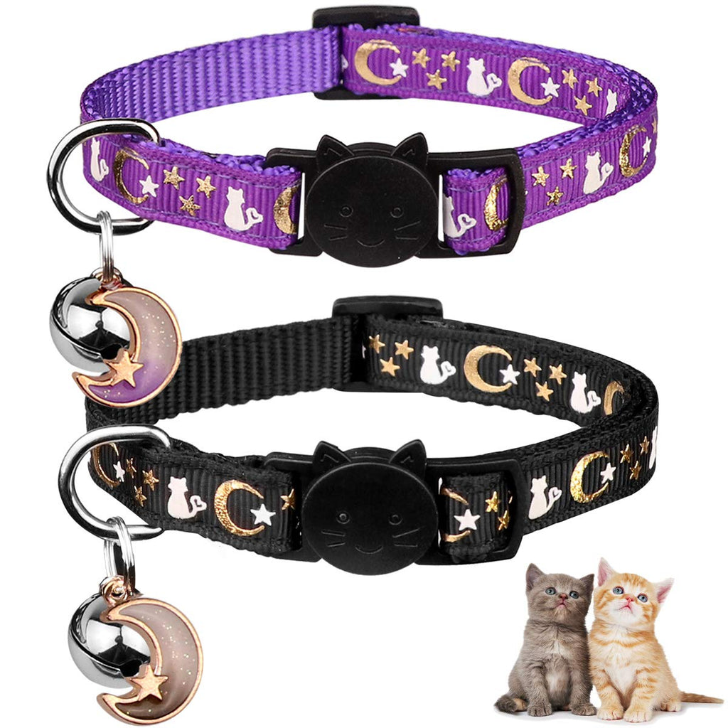 2PCS Breakaway Cat Collars with Bell Glow in The Dark Black Purple K50290