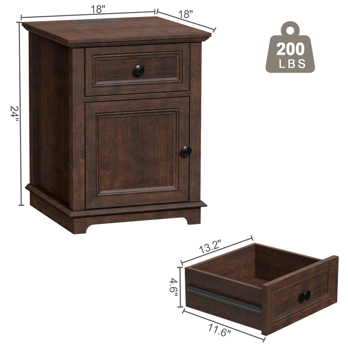 24" Tall End Table with Charging Station, Drawer & Storage Cabinet, Cherry L388339