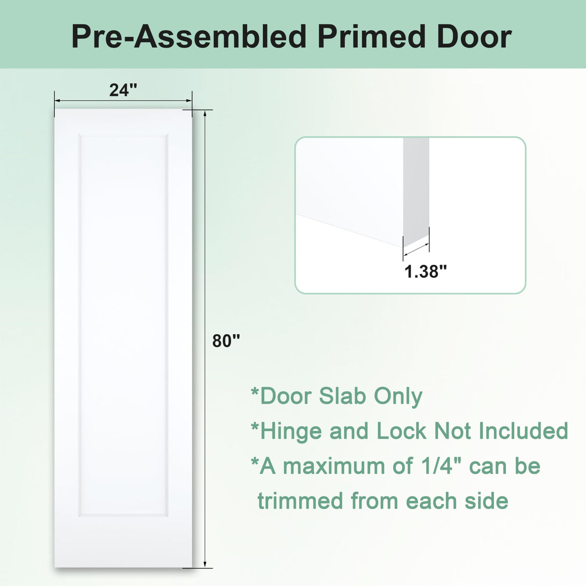 24"x80" 1-Panel Shaker Style White Primed Hollow Core Interior Door Slab R7566