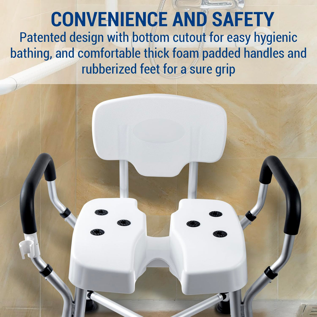 Heavy Duty Shower Chair with Back and Padded Armrests U459431