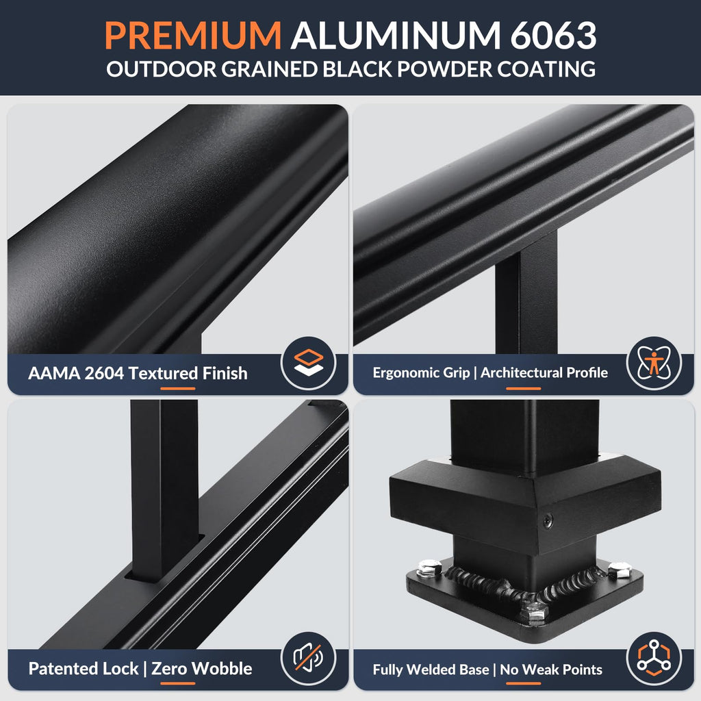 1 Pack 36 in x 6 ft Black Aluminum Stair Railing Kit V606665