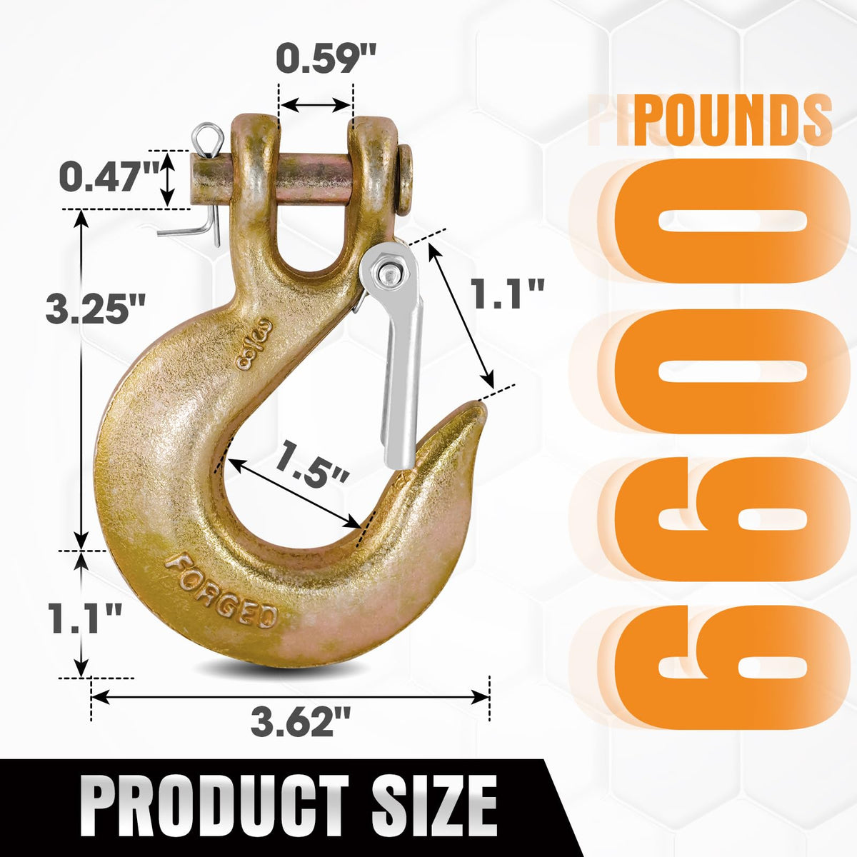 2 Pack 3/8" G70 Clevis Slip Hooks with Safety Latch P5167