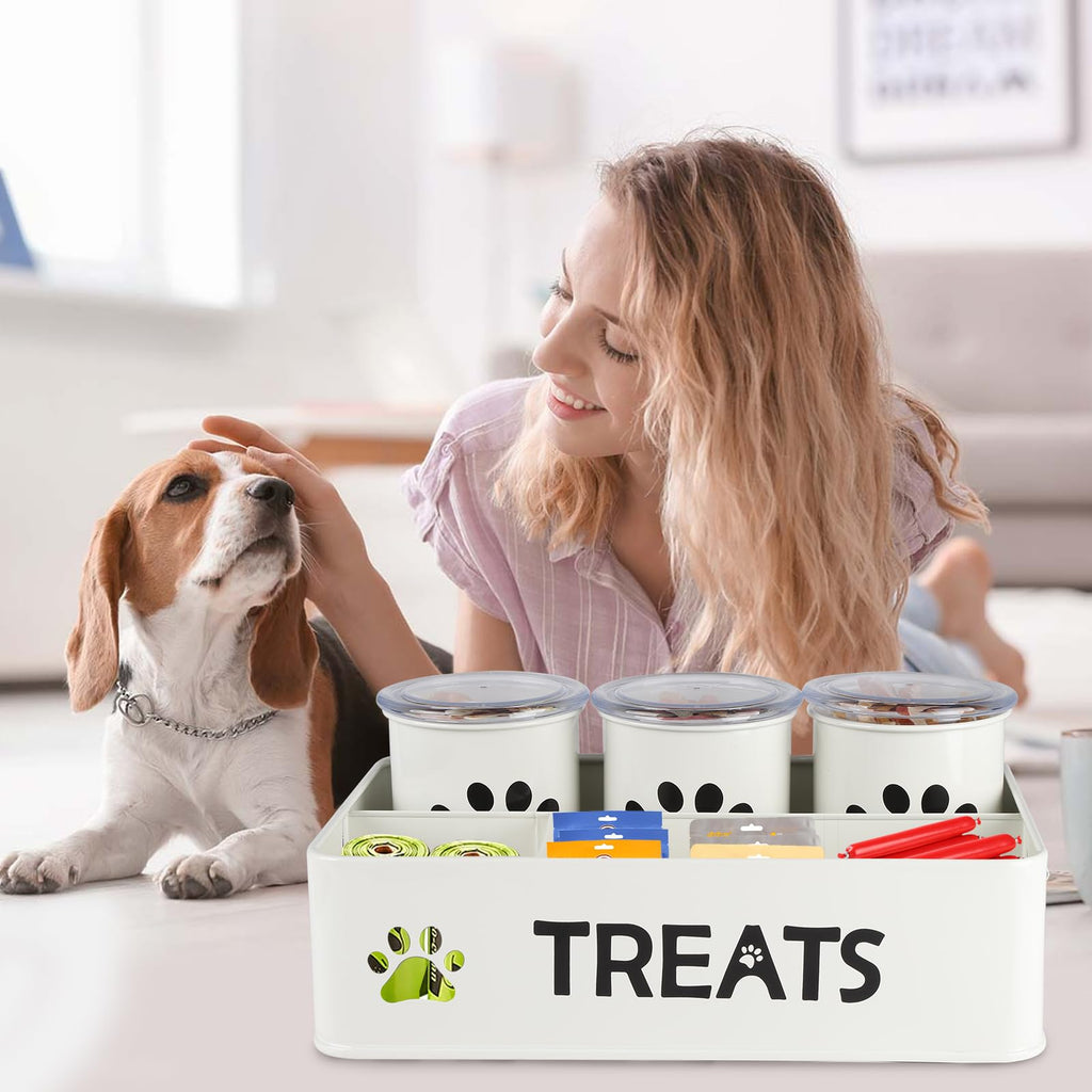 28oz Metal Dog Treat Container Set of 3 White K397