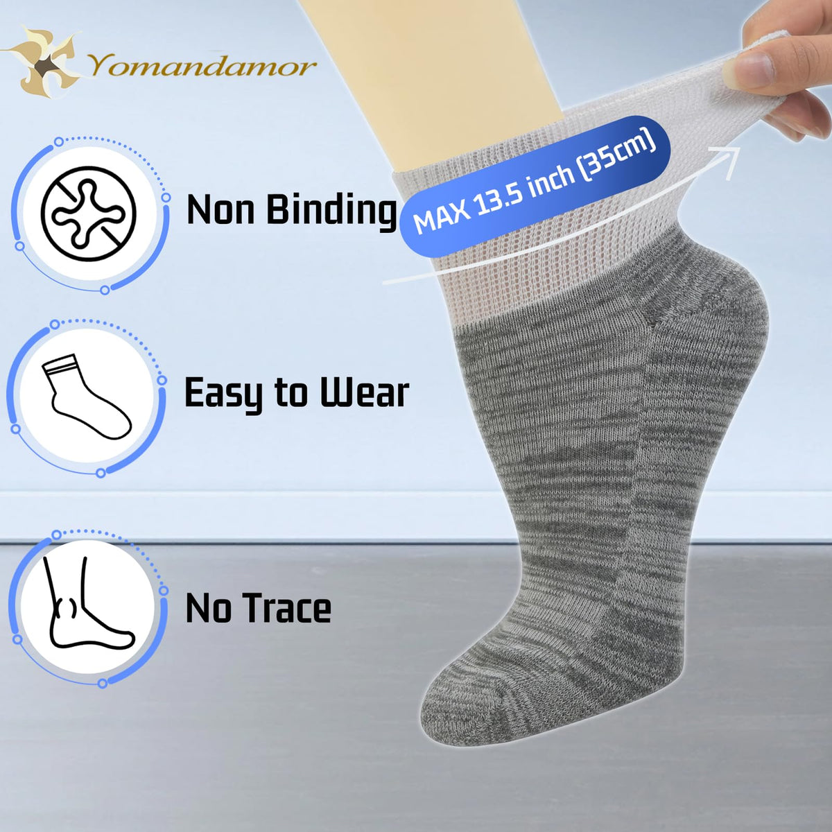 6 Pairs Diabetic Ankle Socks with Non-Binding Top and Cushion Sole H5135