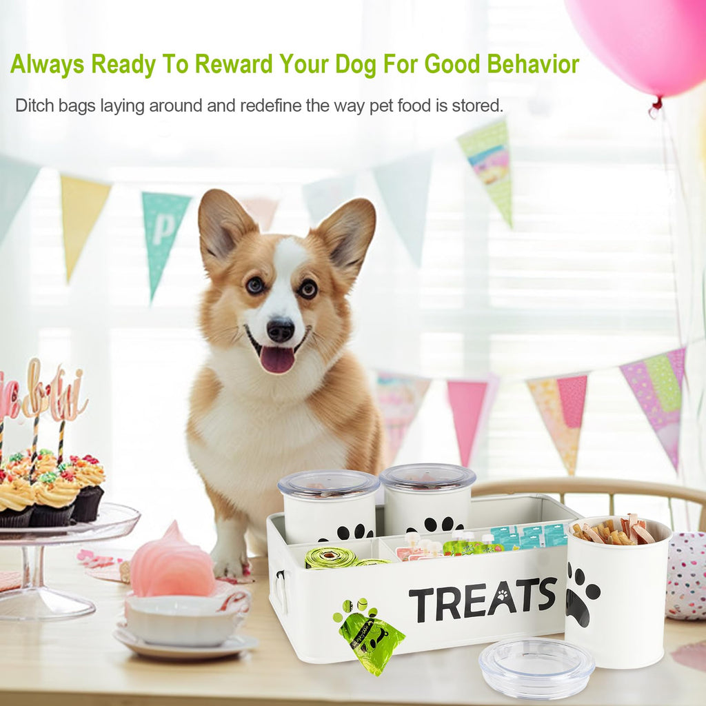28oz Metal Dog Treat Container Set of 3 White K397