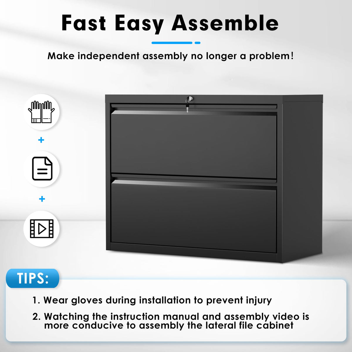 Black 2 Drawer Metal File Cabinet with Lock X60067