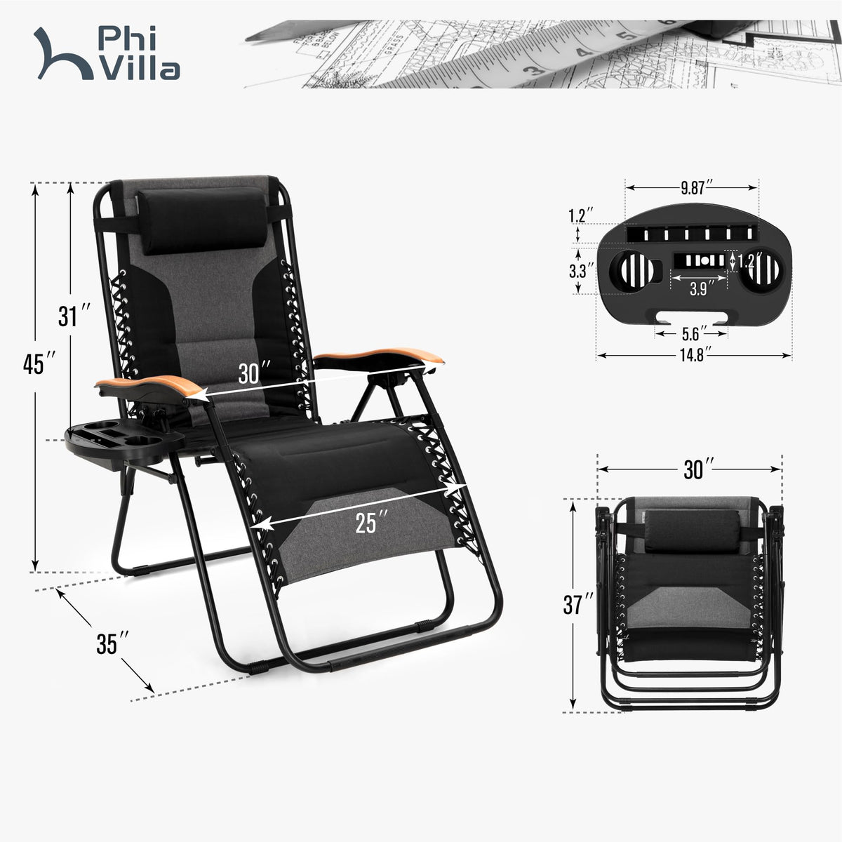 XXL Zero Gravity Chair, 30" Wide, 400 LBS, Black D44018