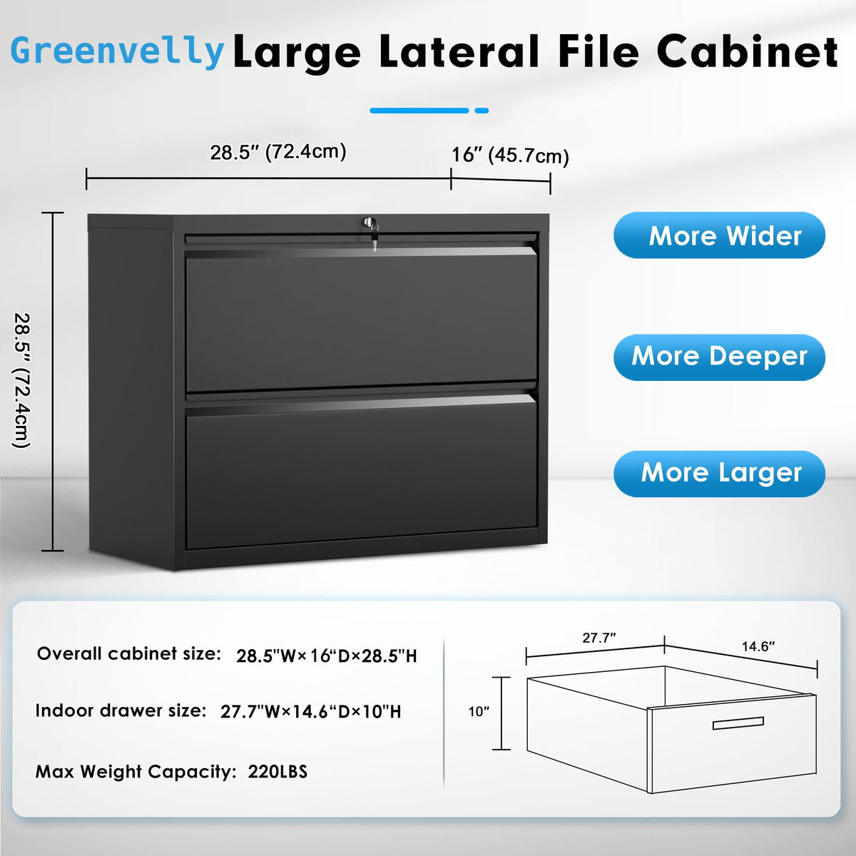 Black 2 Drawer Metal File Cabinet with Lock X60067