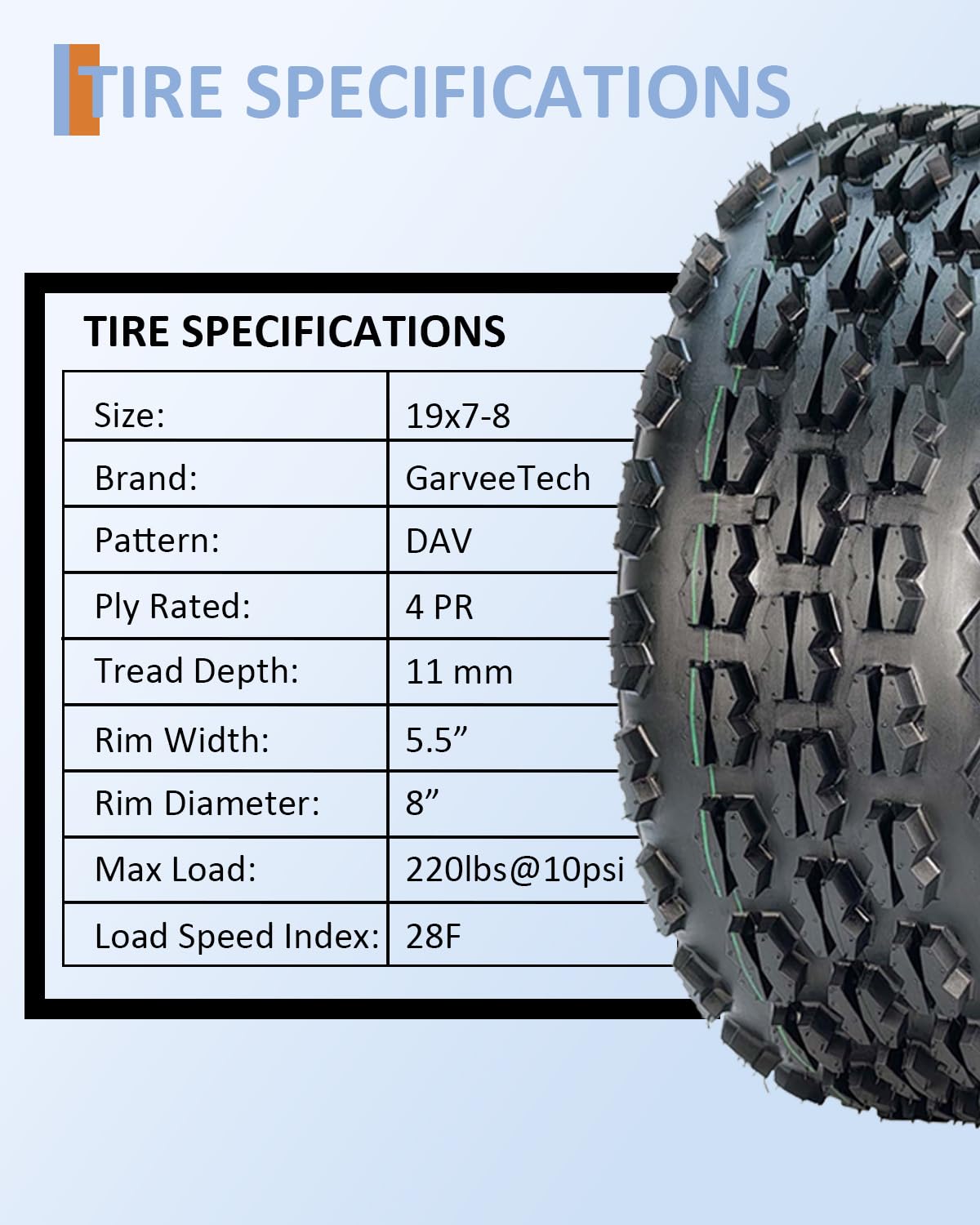 19x7-8 4 Ply Tubeless ATV UTV Tires Set of 2 M6415