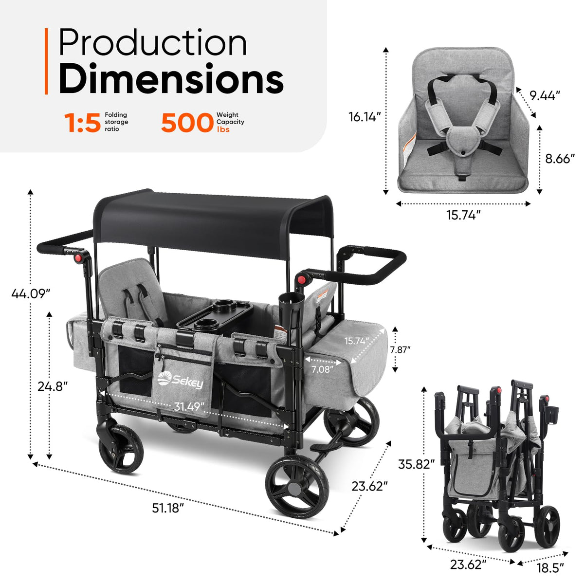 4-in-1 Wagon Stroller with Convertible Seats and Canopy U2995