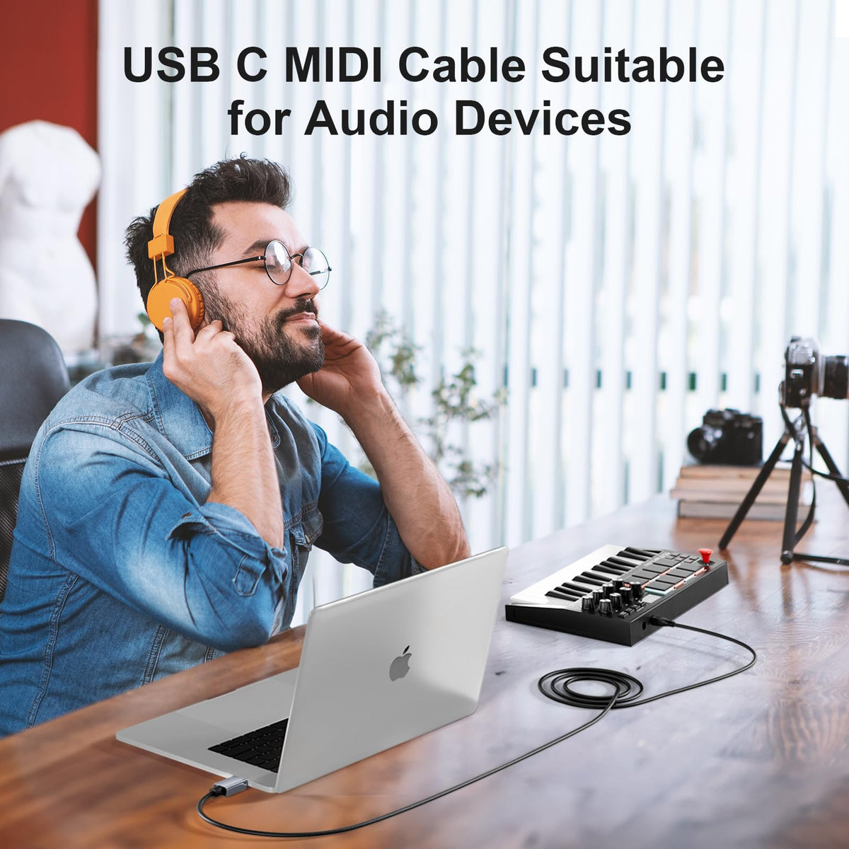 USB C to USB 2.0 MIDI Cable 5FT Black U5716