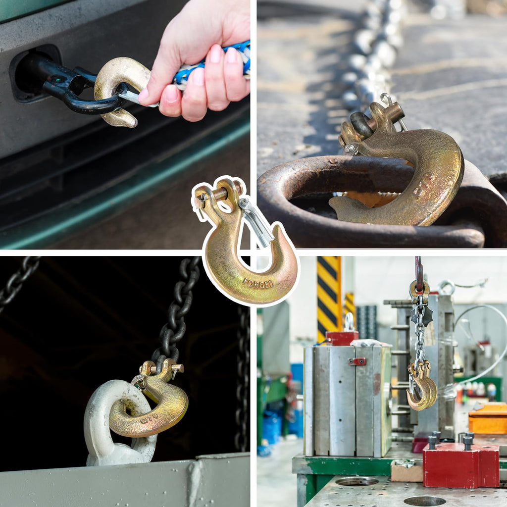 2 Pack 3/8" G70 Clevis Slip Hooks with Safety Latch P5167