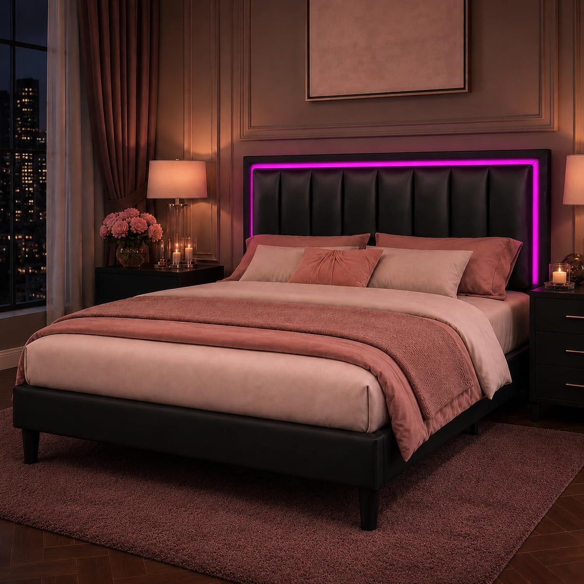 Black Full Bed Frame with PU Headboard T3073