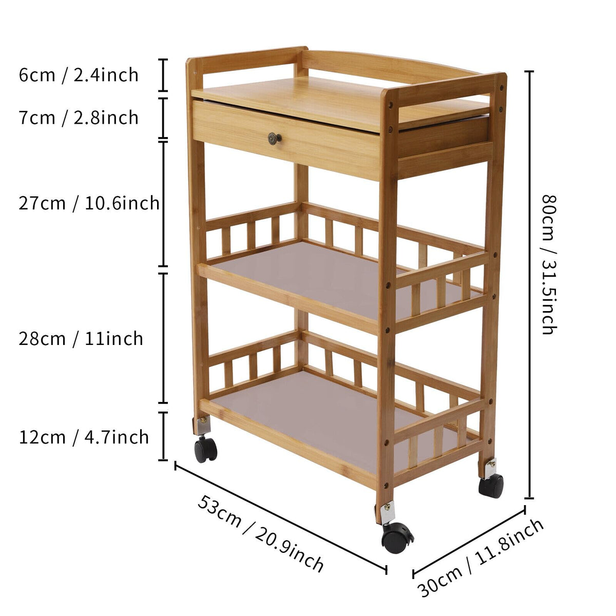 3-Tier Bamboo Kitchen Cart with Drawer M1688