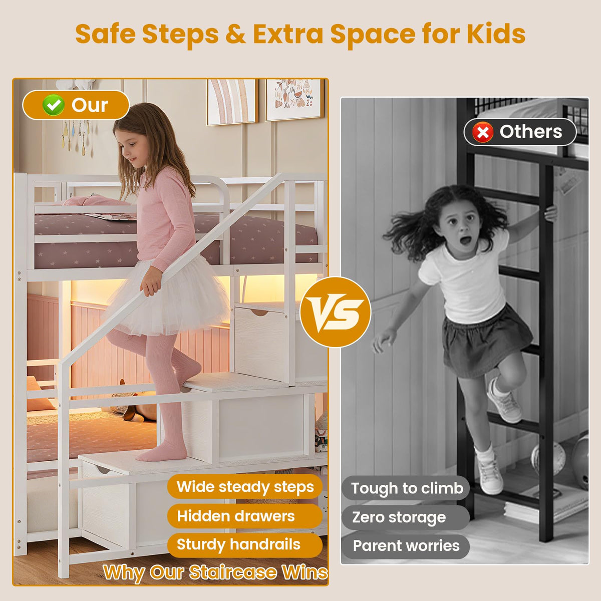 Low Bunk Bed Twin Over Twin with Storage Stairs N398738
