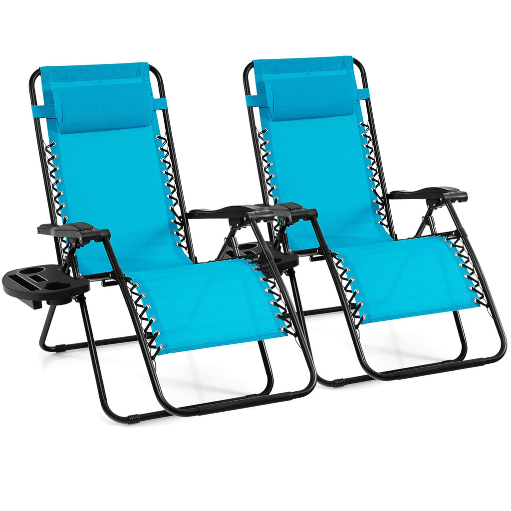 2 PCS Blue Zero Gravity Chair with Cup Holder A1638