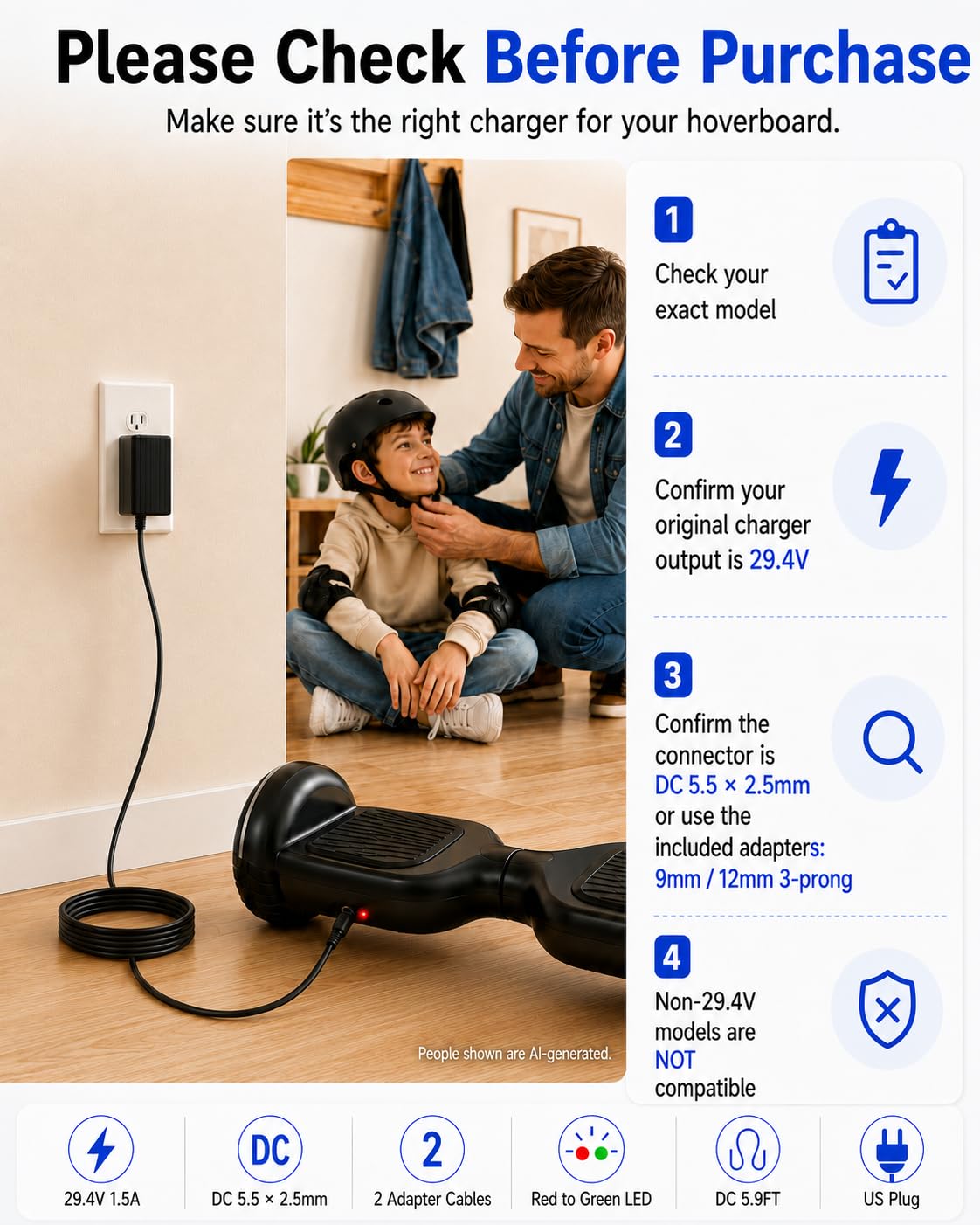 29.4V 1.5A Hoverboard and Electric Scooter Charger X296404