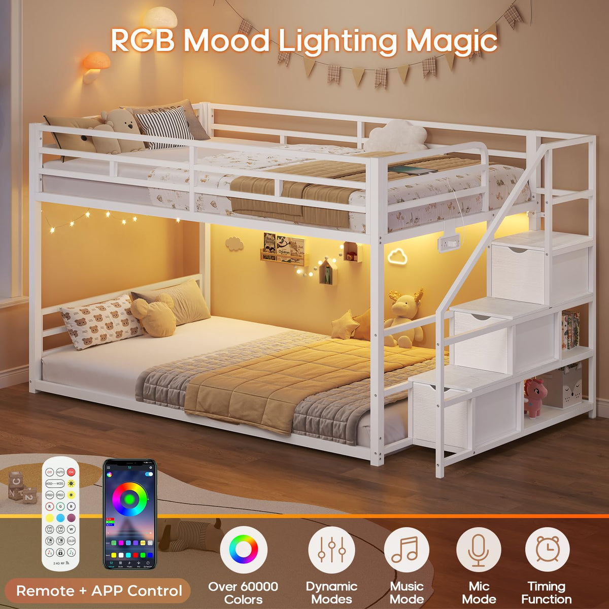 Low Bunk Bed Twin Over Twin with Storage Stairs N398738