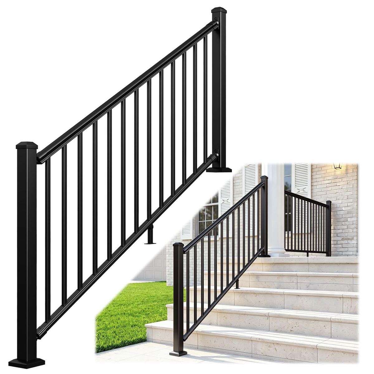 1 Pack 36 in x 6 ft Black Aluminum Stair Railing Kit V606665