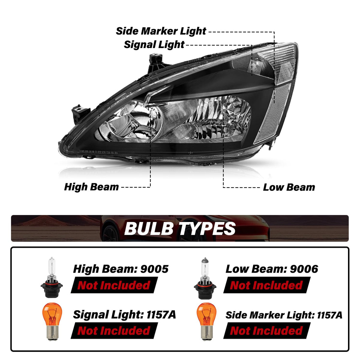 Black Headlight Assembly Set Driver & Passenger Side P6114