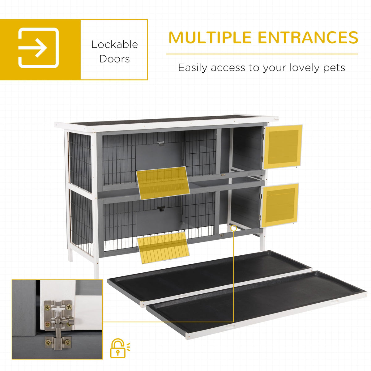 54" 2-Story Wooden Rabbit Hutch with Lockable Doors F356
