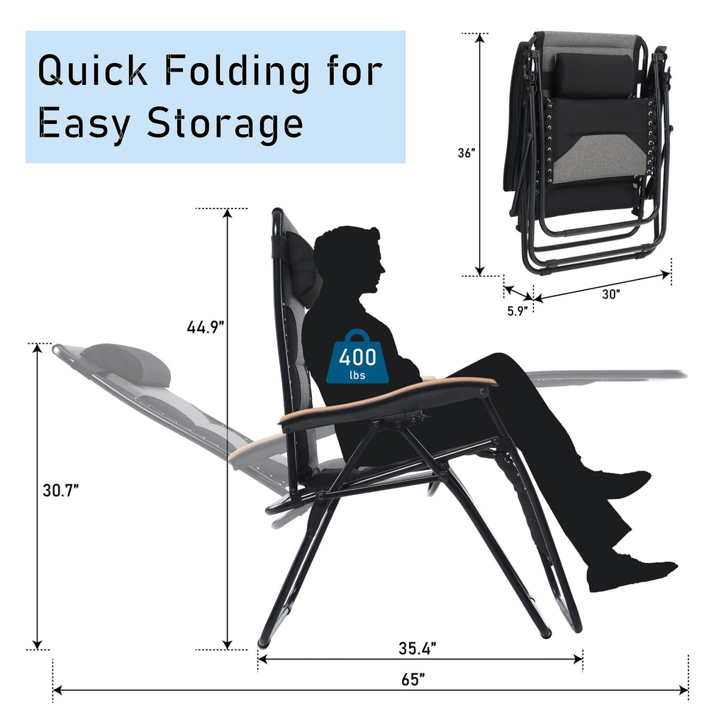 XXL Zero Gravity Chair, 30" Wide, 400 LBS, Black D44018