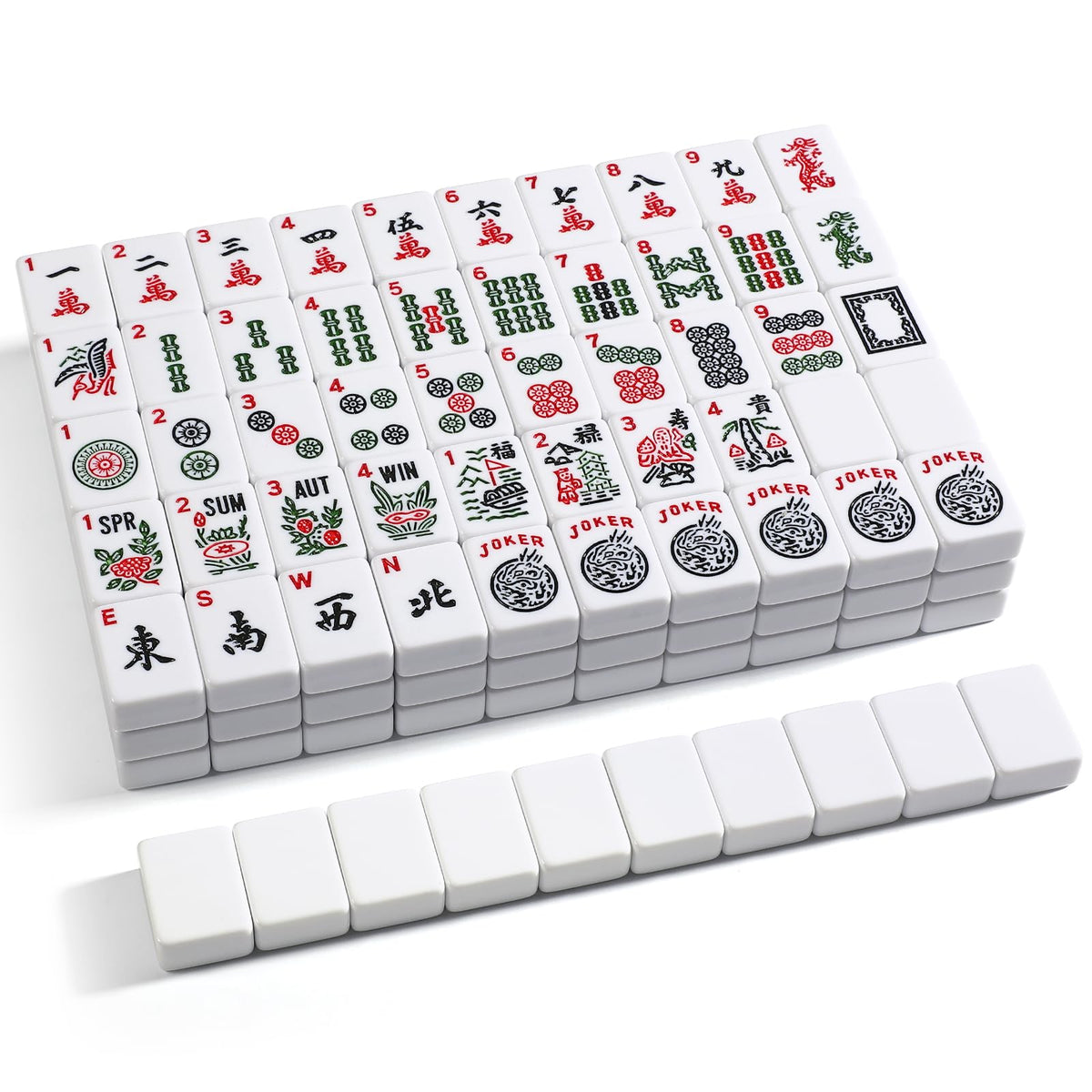 166 White Tiles Mahjong Game Set with Wooden Racks and Carrying Bag C4630