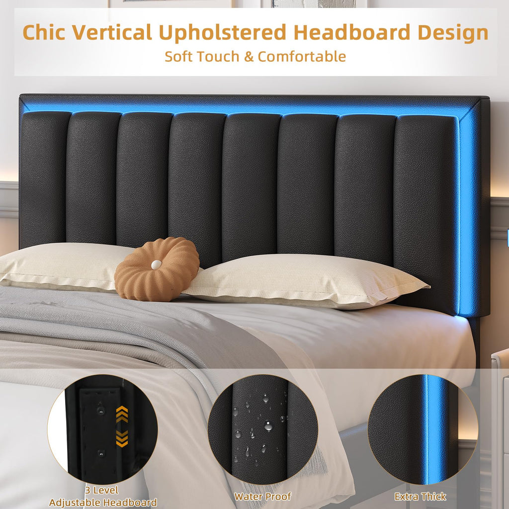 Black Full Bed Frame with PU Headboard T3073
