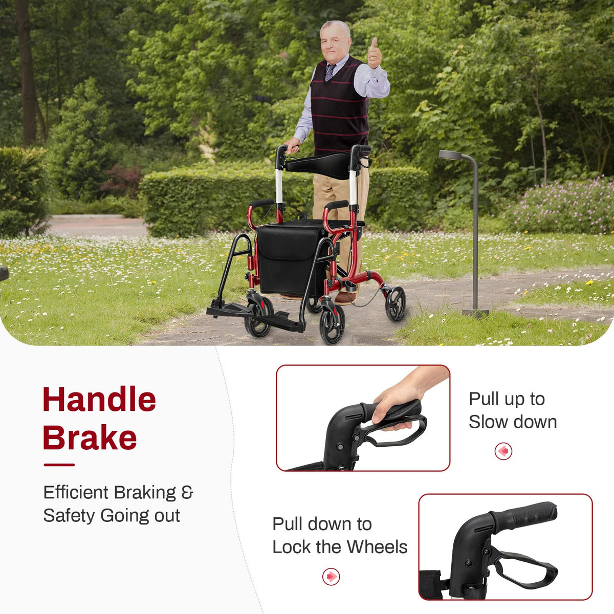 2 in 1 Folding Rollator Walker with Seat and 8" Wheels I3484