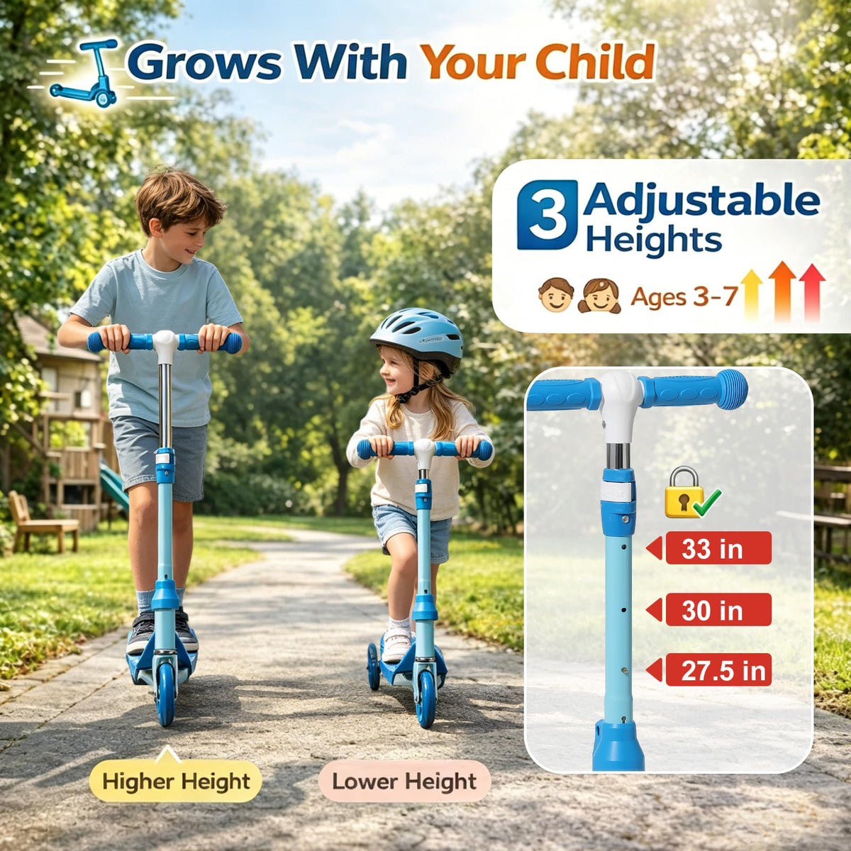 Three Wheel Kids Scooter with Light Up Wheels and Adjustable Handlebar Q54156