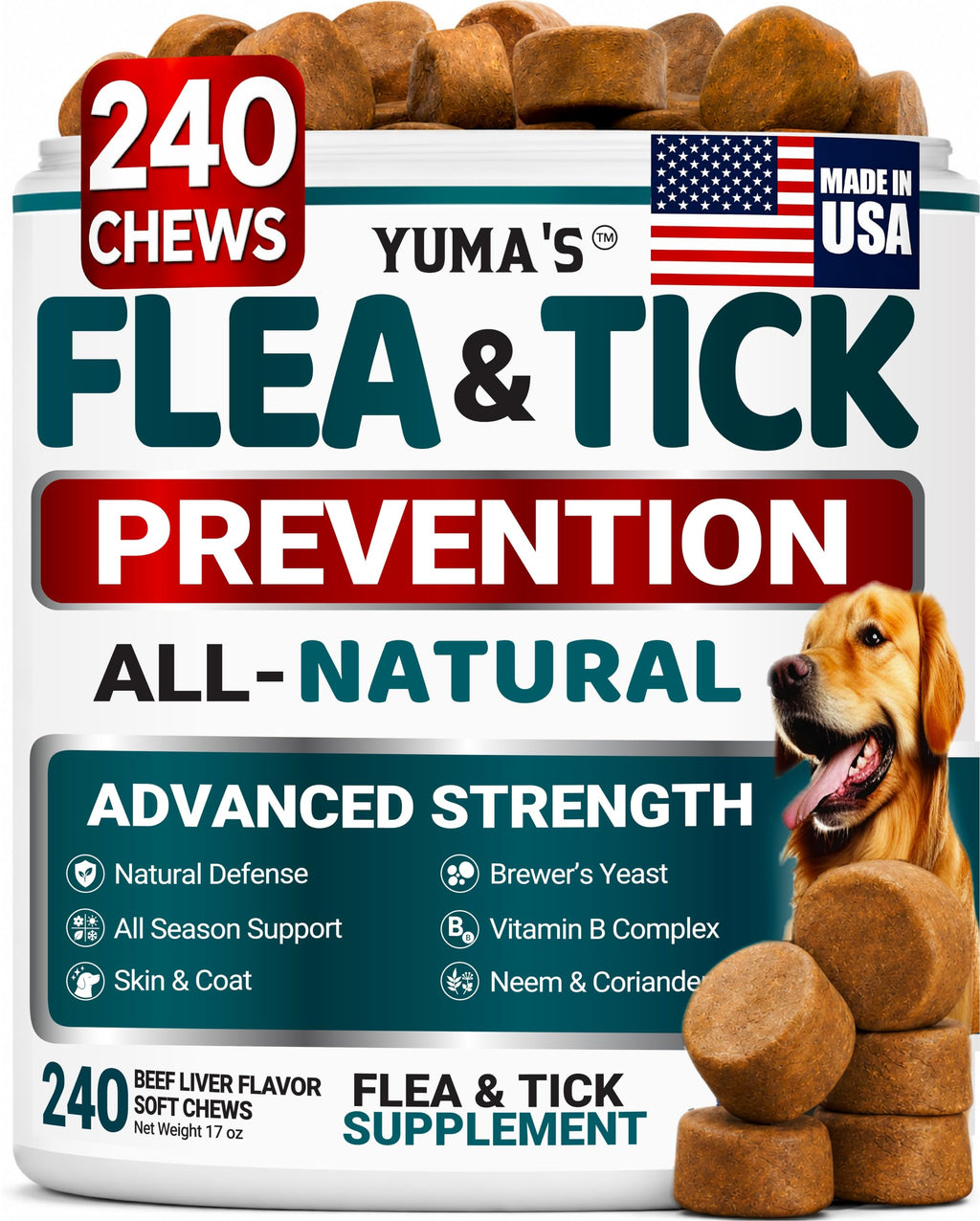 Chewable Flea and Tick Prevention for Dogs 240 Chews N286