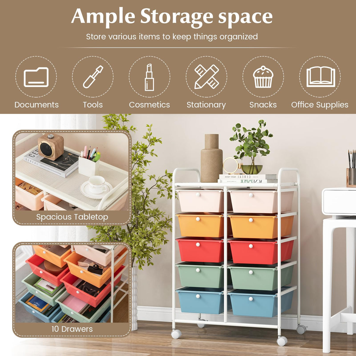 10 Drawers Rolling Storage Cart E65796