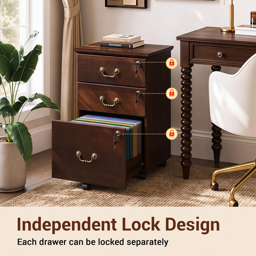 3 Drawer Wood File Cabinet with Lock O383
