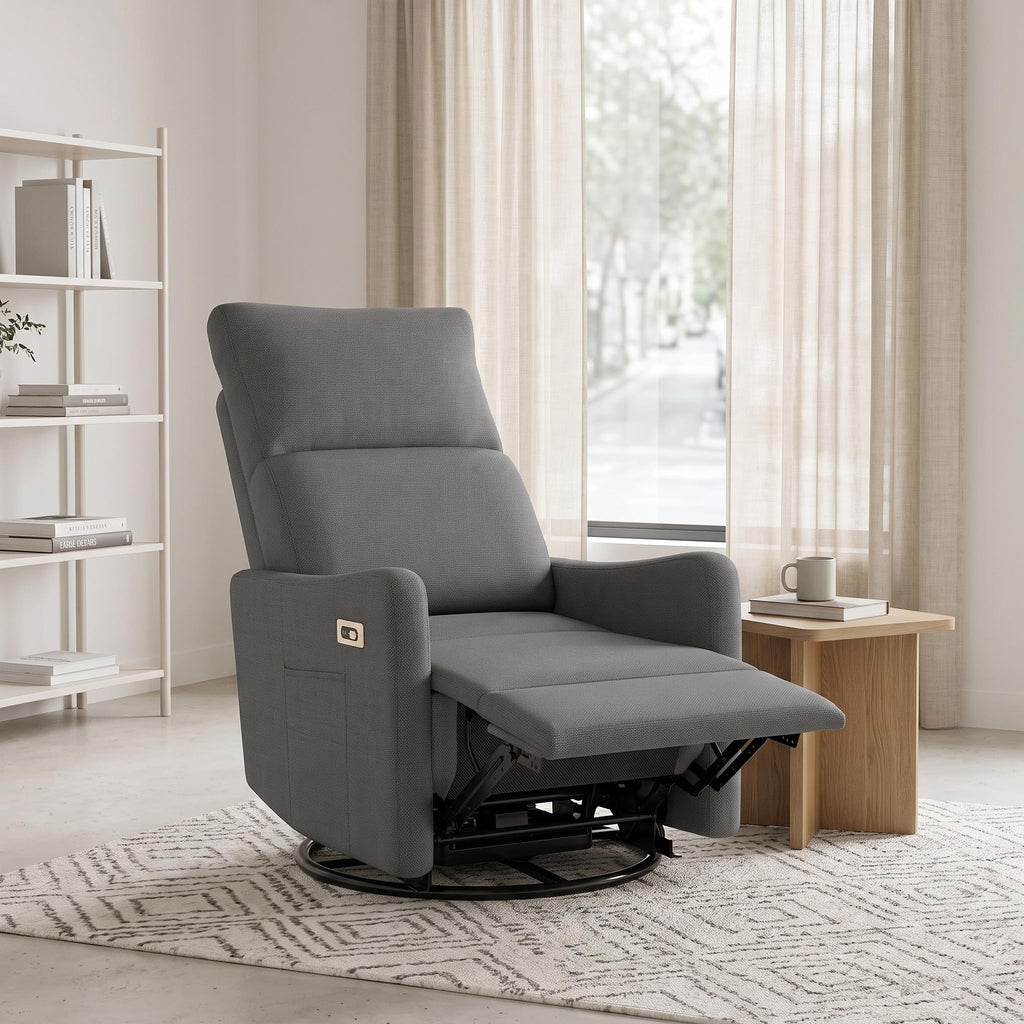 Dark Gray Velvet Swivel Recliner Chair J842373