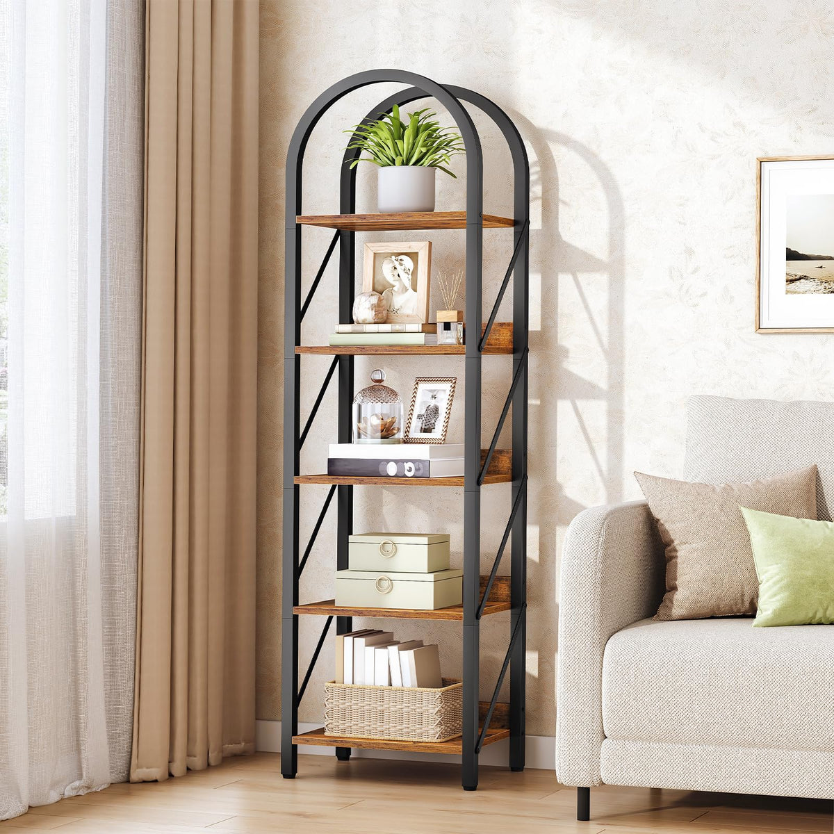 5-Tier Arched Bookshelf with Metal Frame W8642