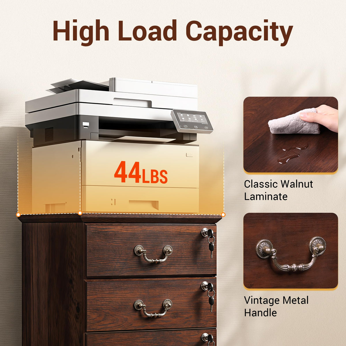 3 Drawer Wood File Cabinet with Lock O383