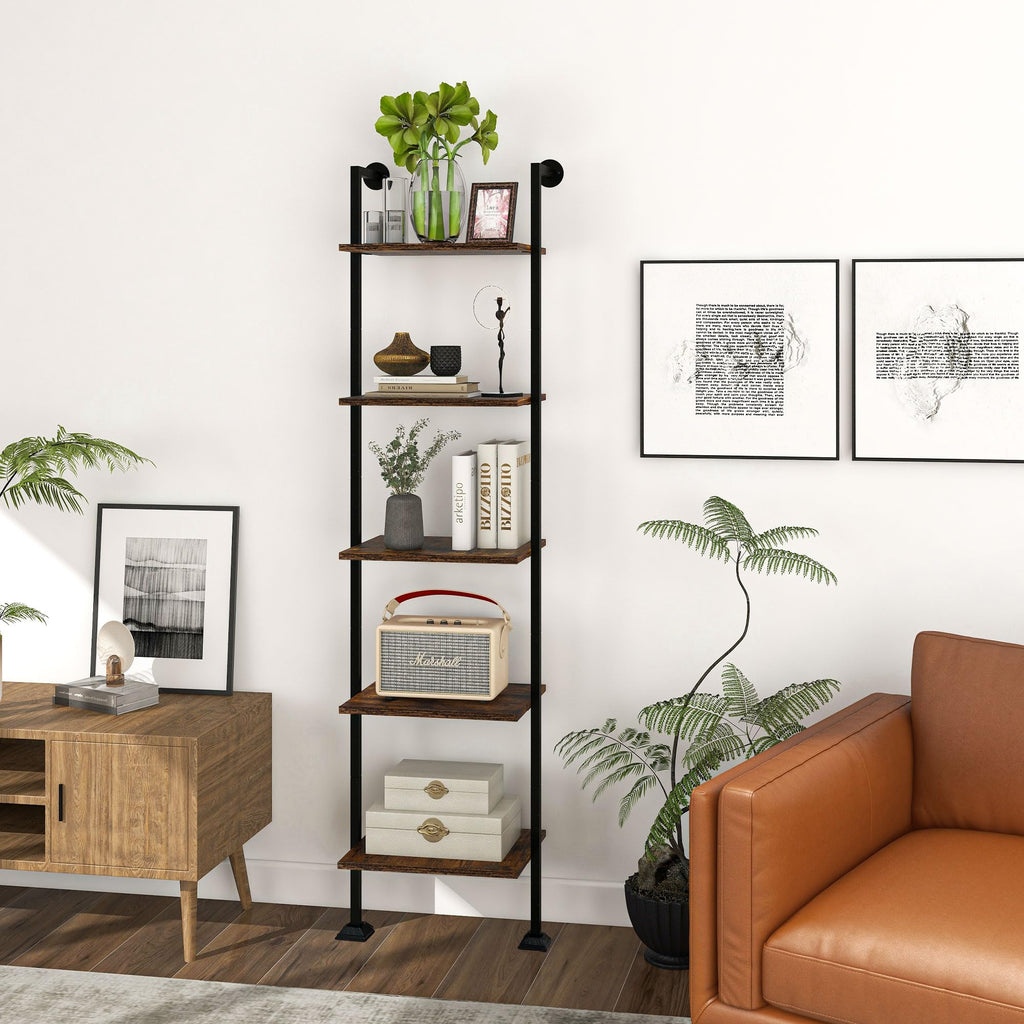 5-Tier Ladder Shelf Black Metal Frame Rustic Brown S91817