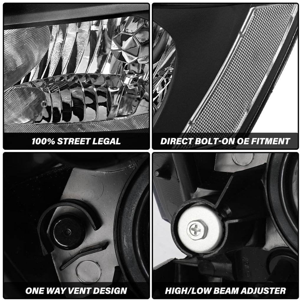 Black Headlight Assembly Set Driver & Passenger Side P6114