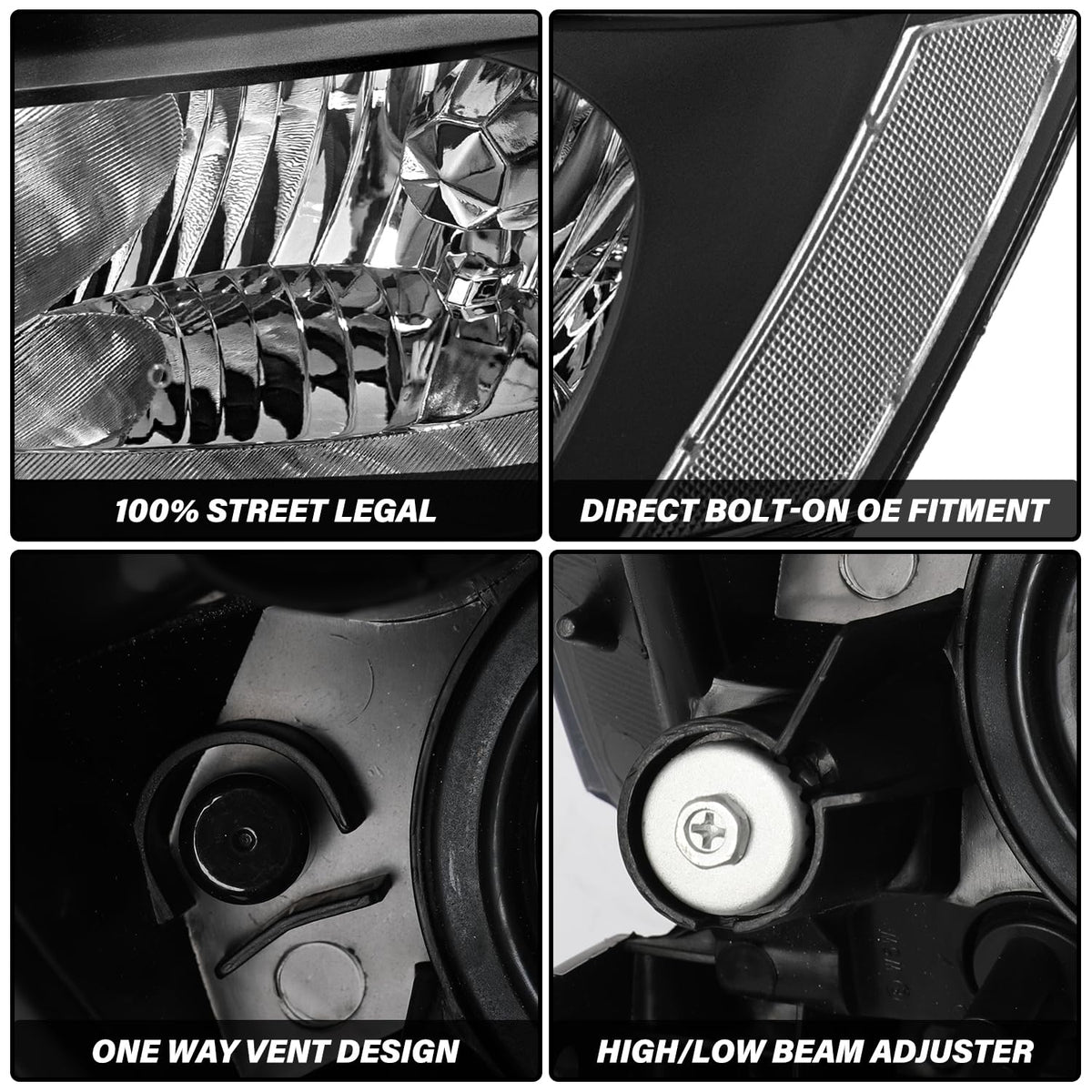Black Headlight Assembly Set Driver & Passenger Side P6114