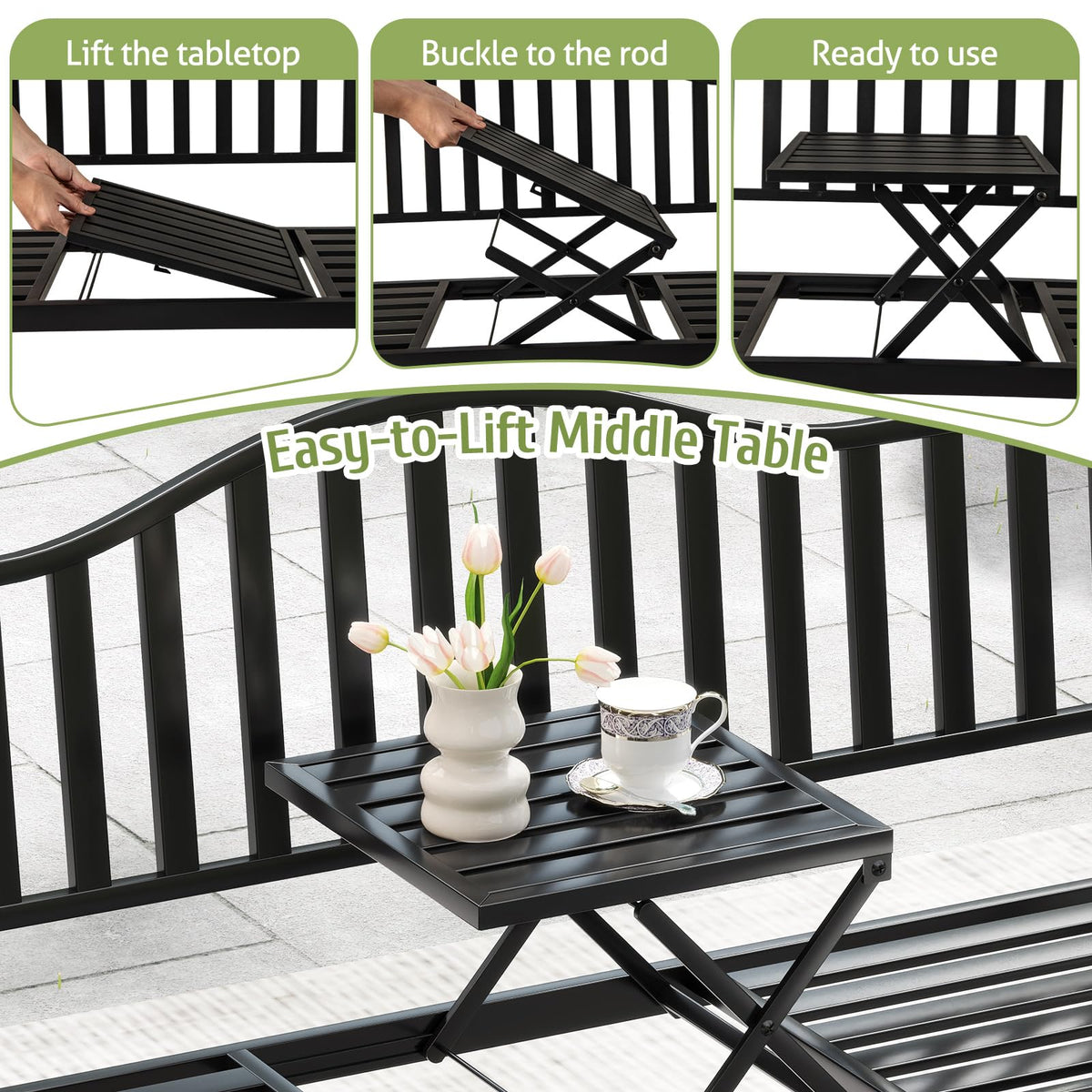 60” Metal Outdoor Garden Park Bench J5702