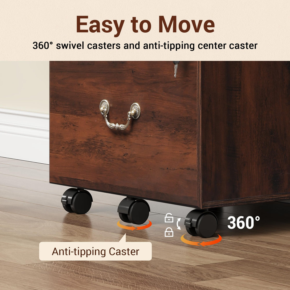 3 Drawer Wood File Cabinet with Lock O383