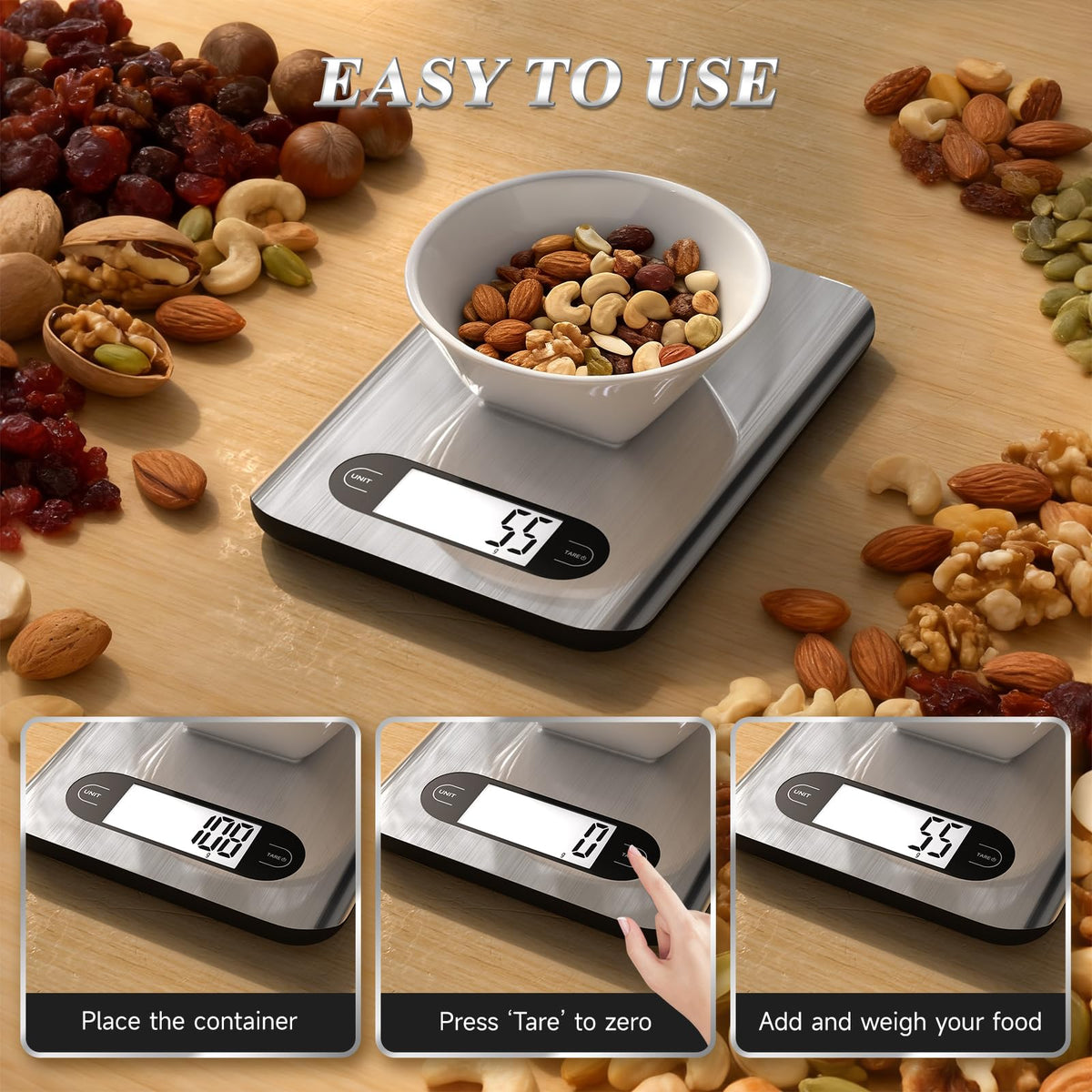 Digital Kitchen Scale 17 Pounds Capacity Stainless Steel P12249